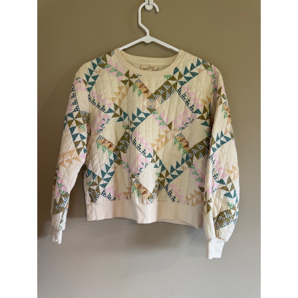 Universal Thread Quilted Patchwork Sweatshirt Cream Geometric Pullover XS